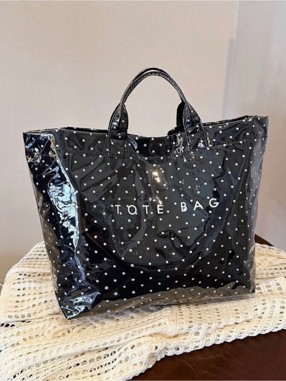 Black Polka Dot Tote Bag - Spacious Everyday Shopper